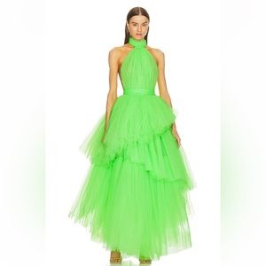 XS Bronx and Banco Anna Halterneck Tiered Gown in Neon Mint